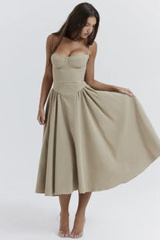 Talum | Chic Sleeveless Midi Sun Dress With Corset Fit