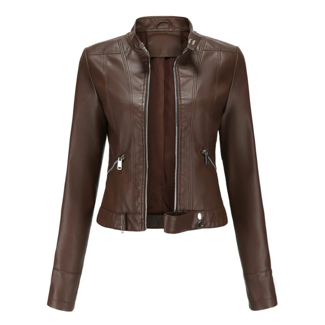 Women's zipper short biker jacket | Long -sleeved-2