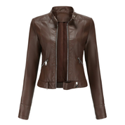 Women's zipper short biker jacket | Long -sleeved-2