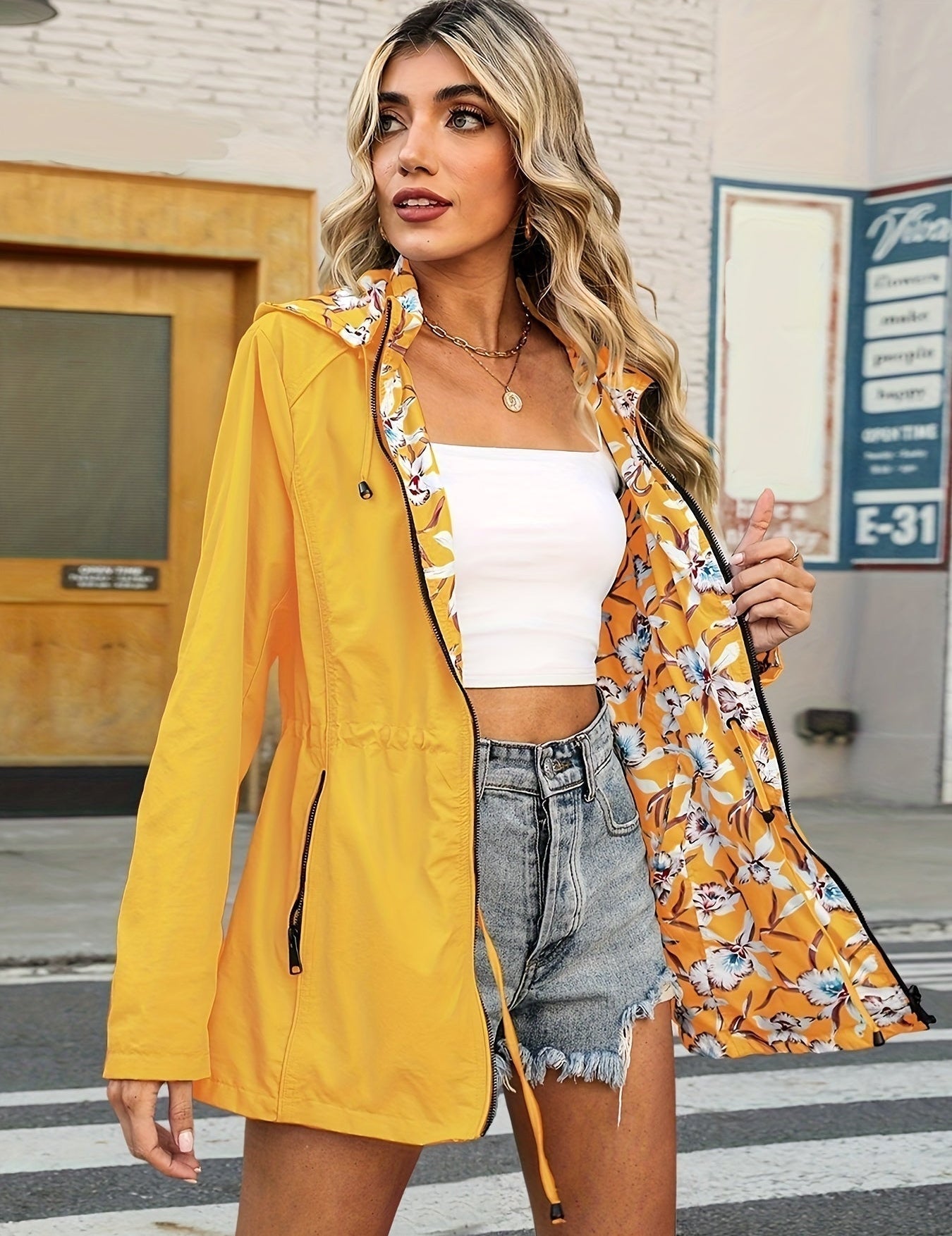 EVVA | Floral Print Summer Jacket with Hood