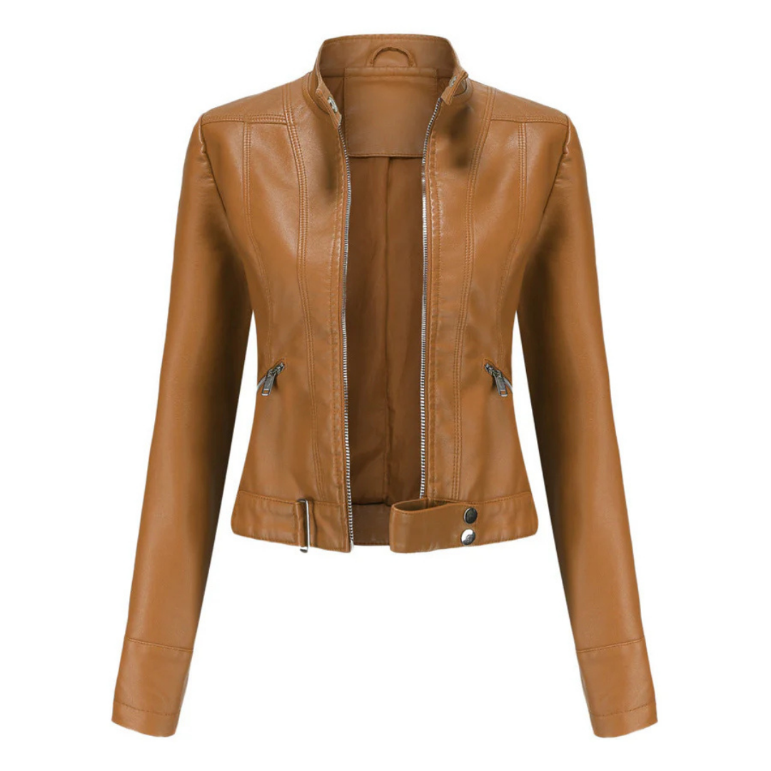 Women's zipper short biker jacket | Long -sleeved-3
