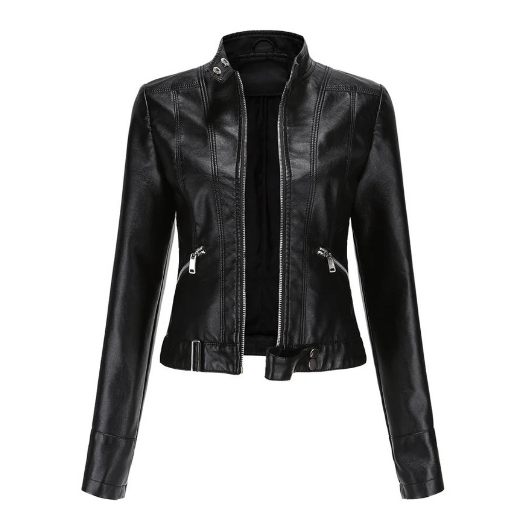 Women's zipper short biker jacket | Long -sleeved-1