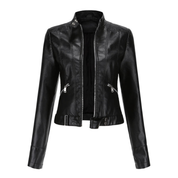 Women's zipper short biker jacket | Long -sleeved-1
