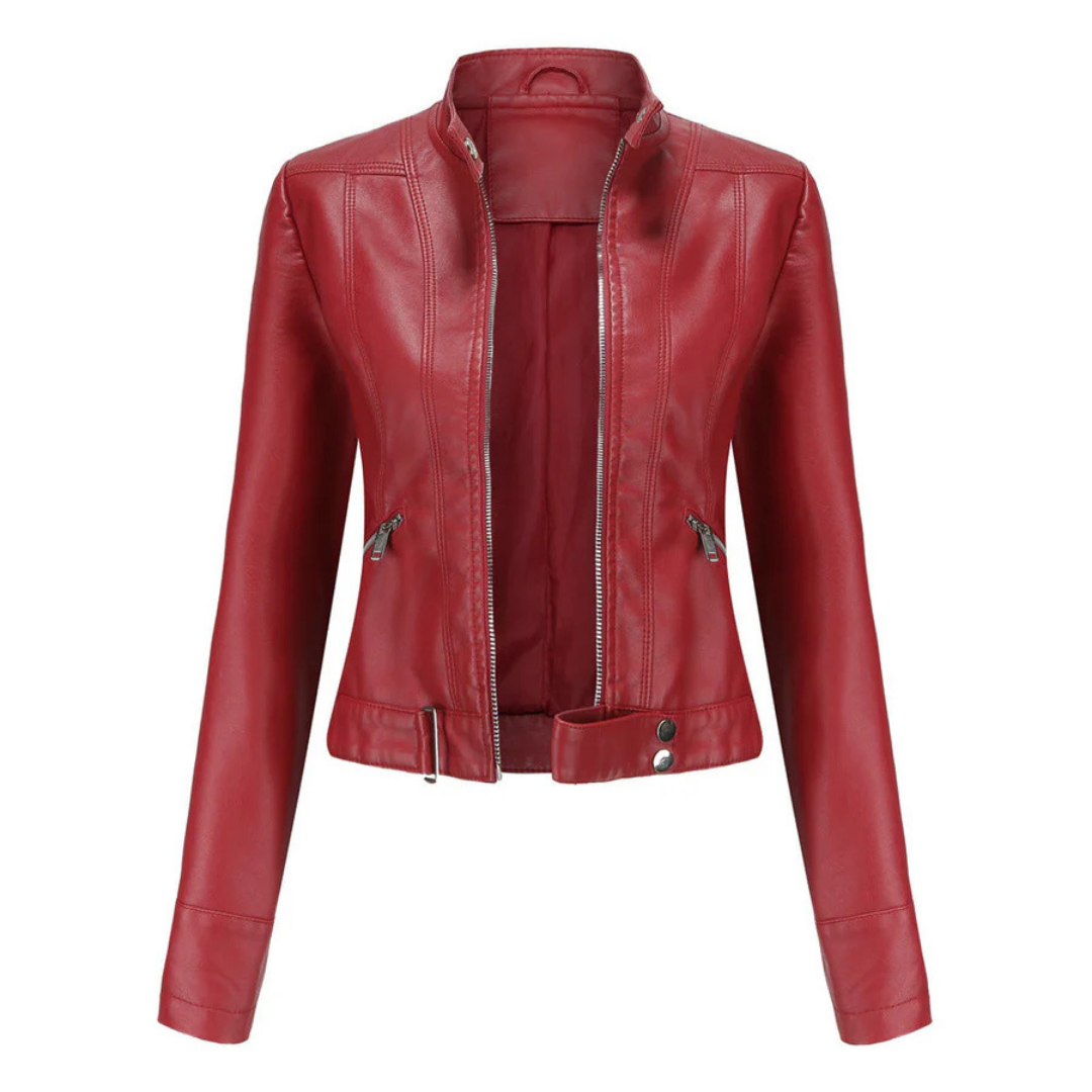 Women's zipper short biker jacket | Long -sleeved-4