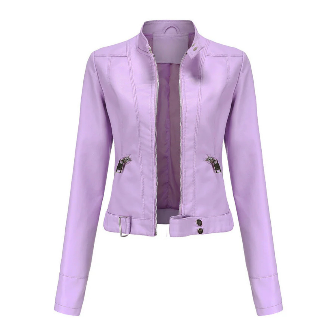 Women's zipper short biker jacket | Long -sleeved-5