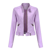 Women's zipper short biker jacket | Long -sleeved-5