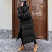 Women's long winter buffer down jacket | Hood-3
