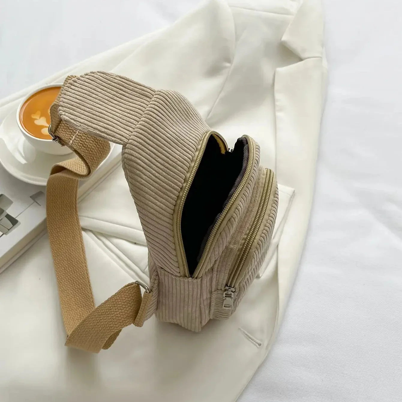 Shelly | Corduroy Sling Backpack with Dual Zipper Pockets