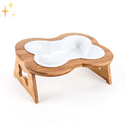 Ceramic dog food bowl with wooden elevation - Bonefeast