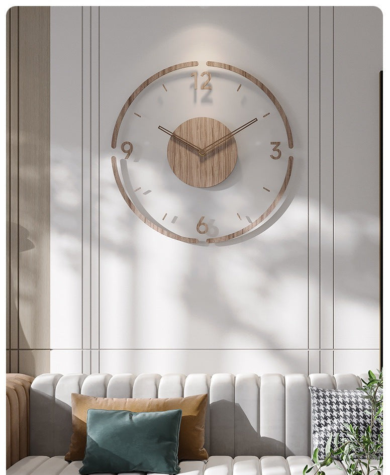 Modern wooden wall clock with minimalist open-frame design