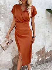 Emma Jane | Elegant Orange Party Dress with Front Slit