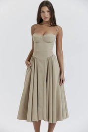 Talum | Chic Sleeveless Midi Sun Dress With Corset Fit