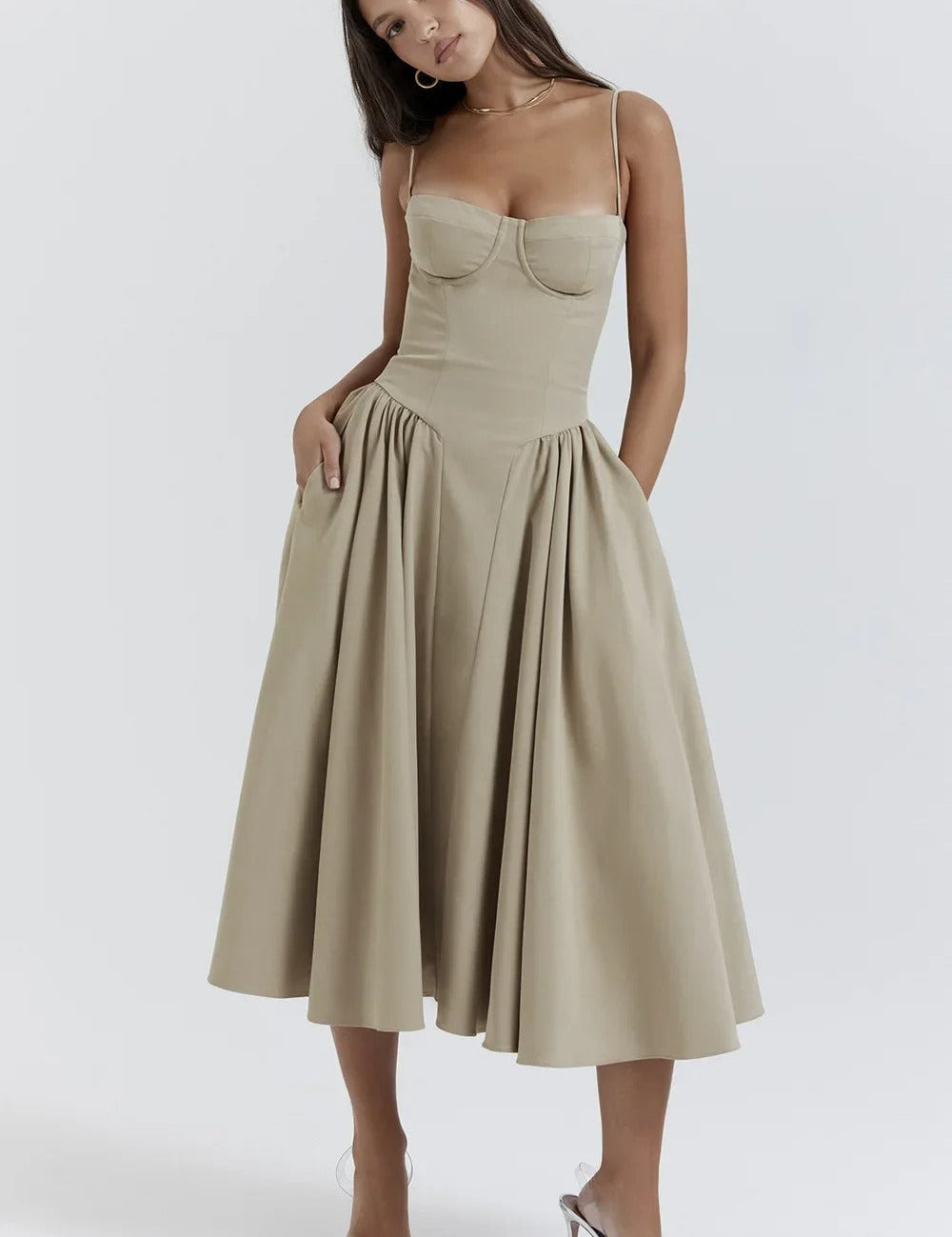 Talum | Chic Sleeveless Midi Sun Dress With Corset Fit