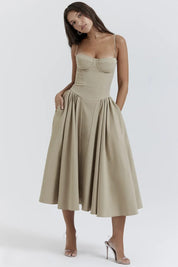 Talum | Chic Sleeveless Midi Sun Dress With Corset Fit