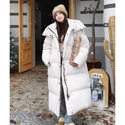 Women's long winter buffer down jacket | Hood-4