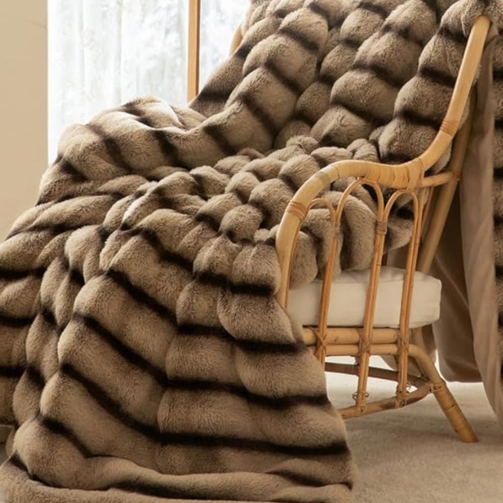  Ruched Faux Rabbit Fur Blanket-6