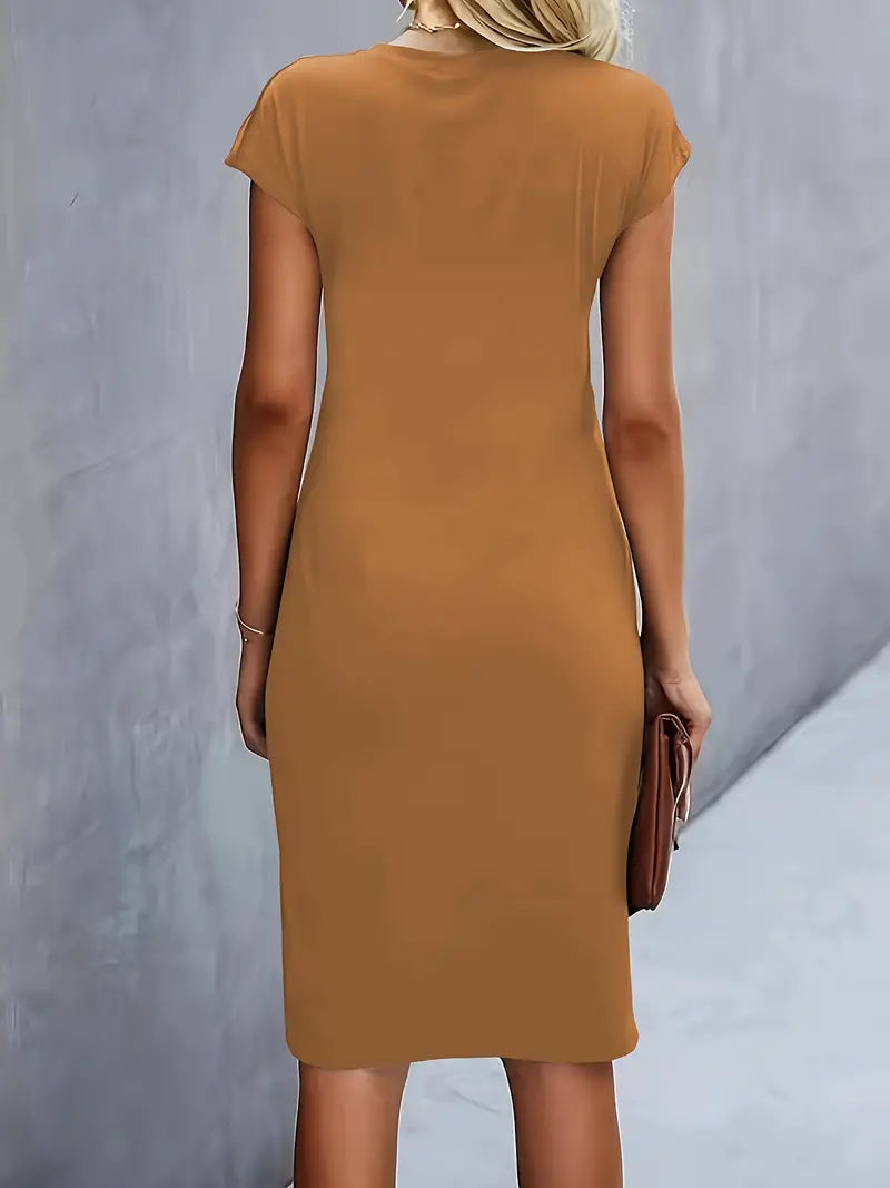 Aria | Flattering Fit Midi Dress with Front Knot Design