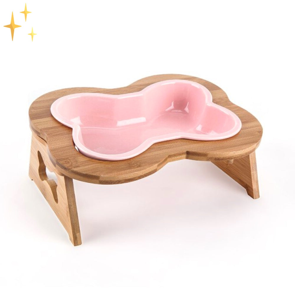 Ceramic dog food bowl with wooden elevation - Bonefeast