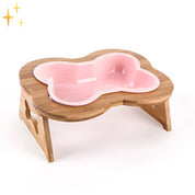 Ceramic dog food bowl with wooden elevation - Bonefeast
