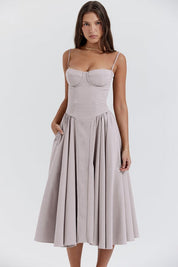 Talum | Chic Sleeveless Midi Sun Dress With Corset Fit