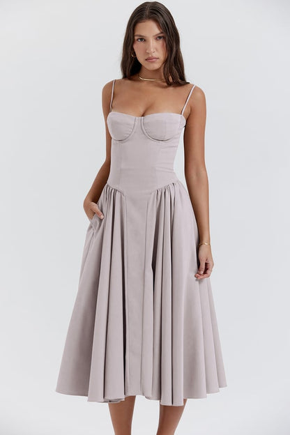 Talum | Chic Sleeveless Midi Sun Dress With Corset Fit