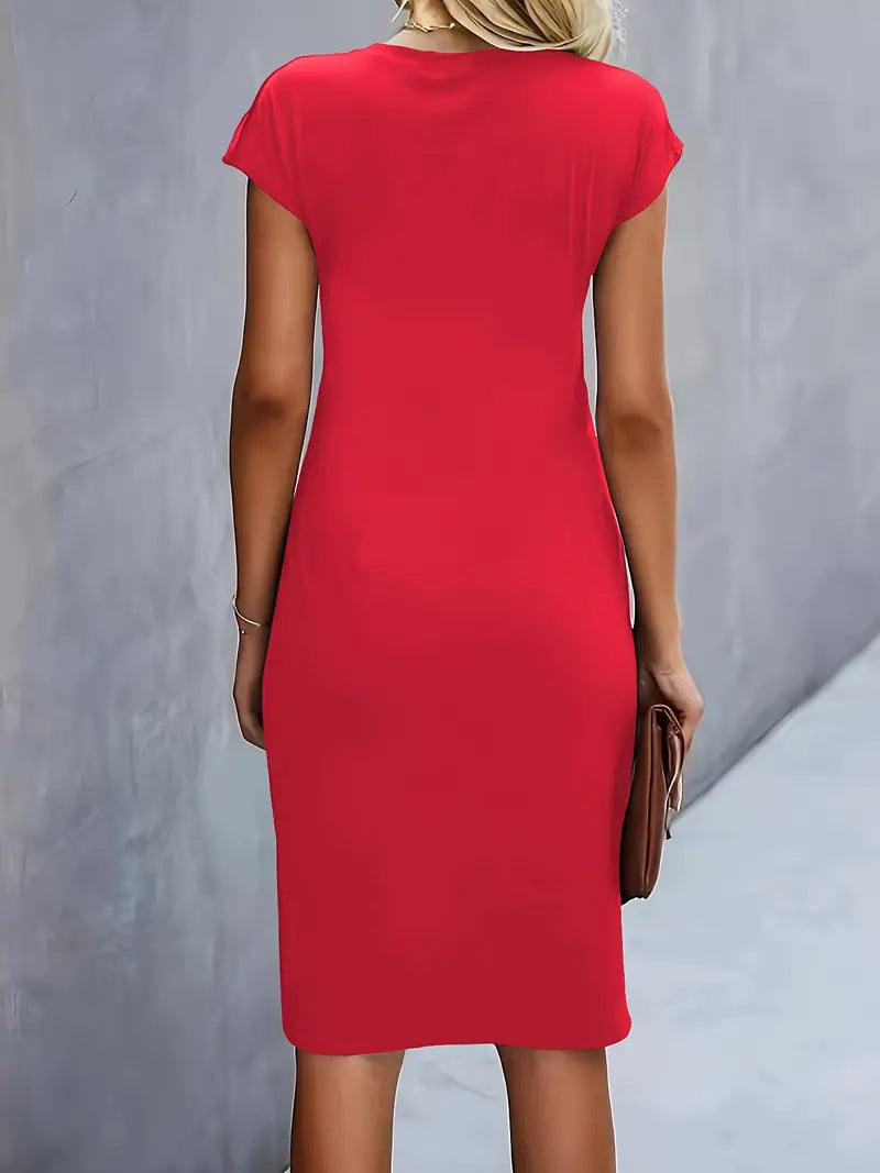 Aria | Flattering Fit Midi Dress with Front Knot Design