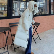 Women's long winter buffer down jacket | Hood-5