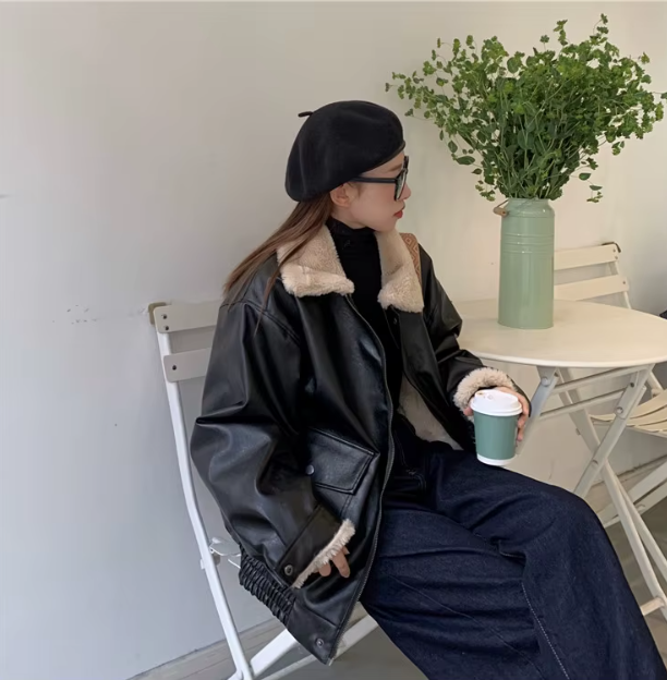 Clarence | Stylish Leather Jacket with Cozy Collar for Women