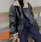 Clarence | Stylish Leather Jacket with Cozy Collar for Women