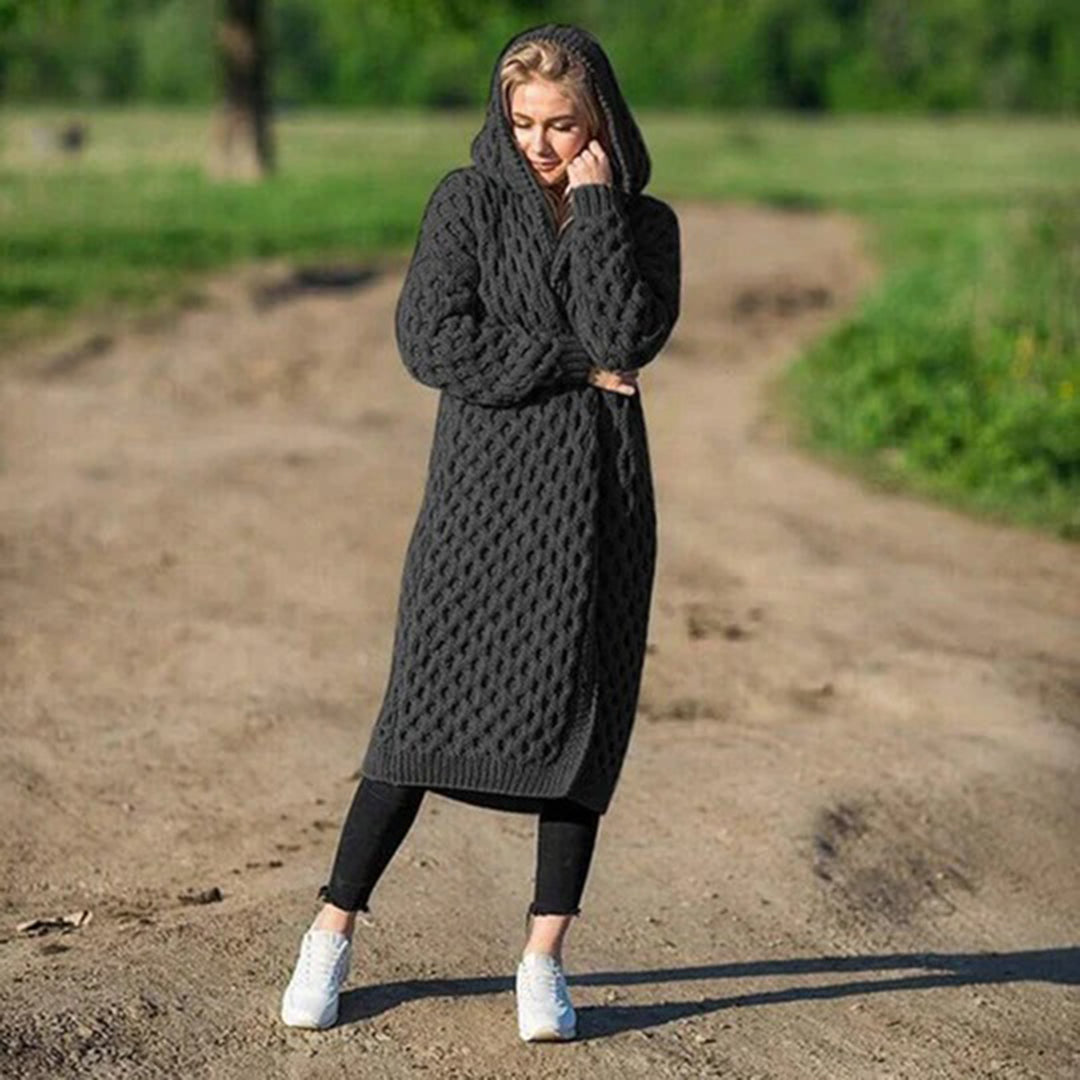 Keli | Cozy Long Knit Hooded Cardigan for Cold Days