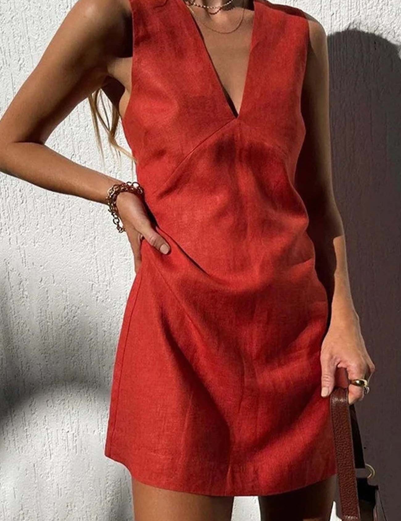 CottonLinenVNeckVestMiniDress-Rustred.jpg