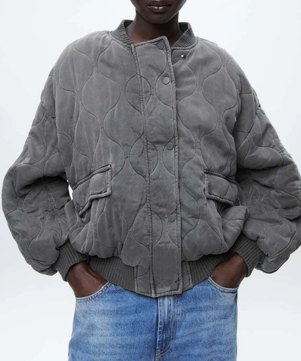 LIESEL | Women's Loose Fit Gray Bomber Jacket