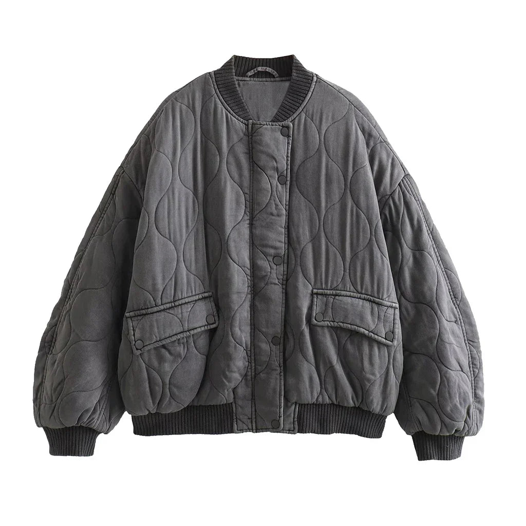 LIESEL | Women's Loose Fit Gray Bomber Jacket