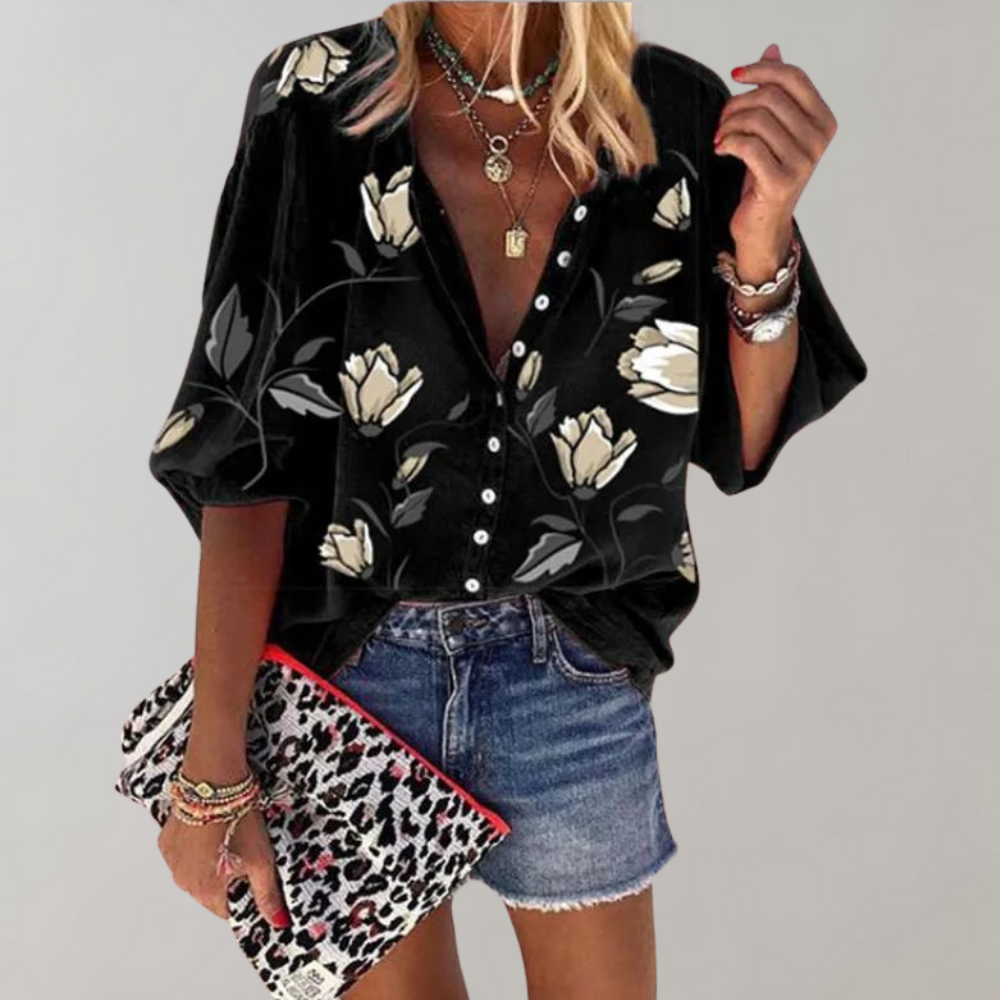 Deleilah | Elegant Floral Print Blouse