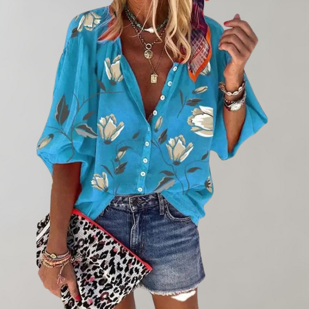 Deleilah | Elegant Floral Print Blouse