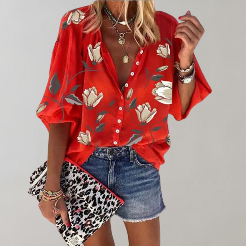 Deleilah | Elegant Floral Print Blouse