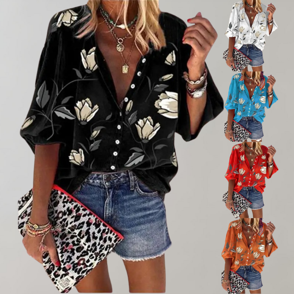 Deleilah | Elegant Floral Print Blouse
