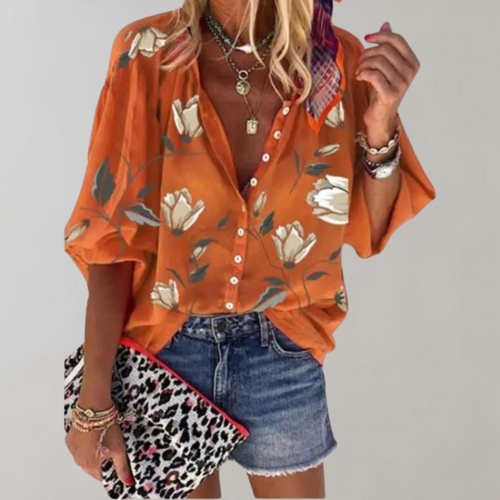 Deleilah | Elegant Floral Print Blouse