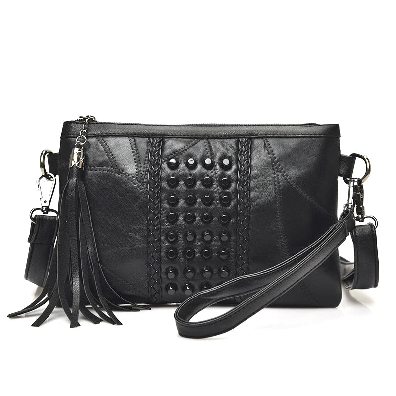 Miranda | Chic Studded Crossbody Clutch with Tassel Accent