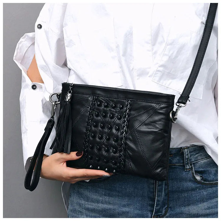 Miranda | Chic Studded Crossbody Clutch with Tassel Accent