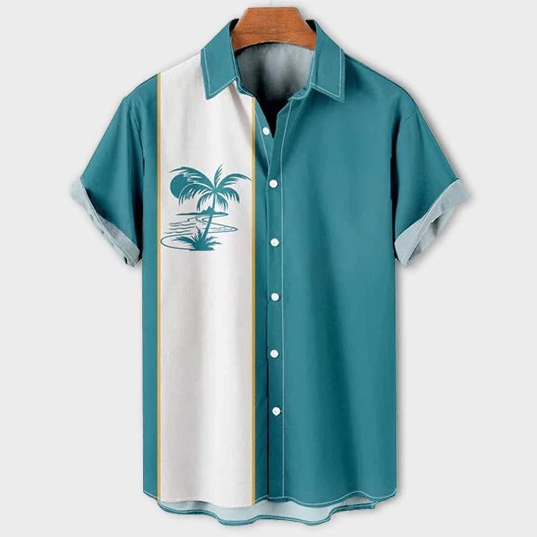 Claude | Color Block Shirt with Palm Pattern for Men