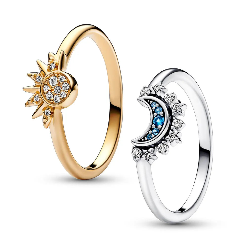 Celestia | Moon-Sun Silver Crystal Ring Sparkling & Elegant