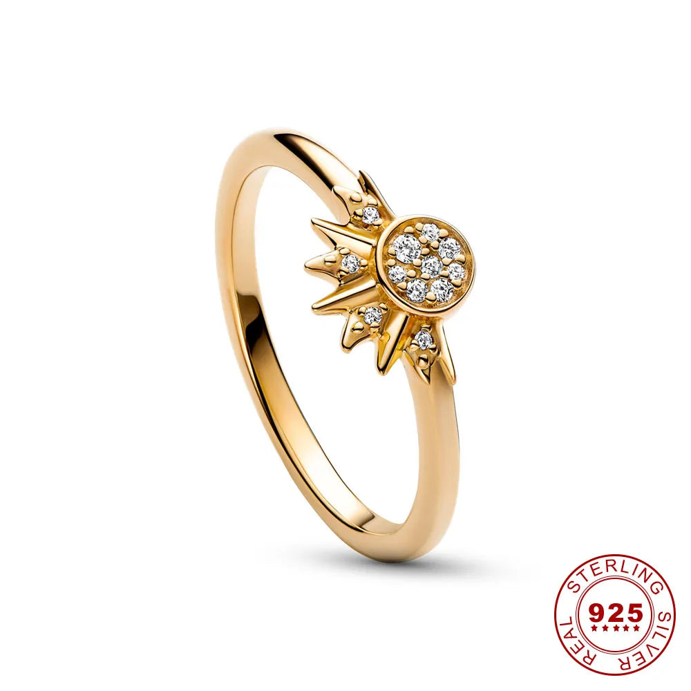 Celestia | Moon-Sun Silver Crystal Ring Sparkling & Elegant