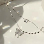 GracefulGlow | Silver Necklace Set with Shimmering Butterfly
