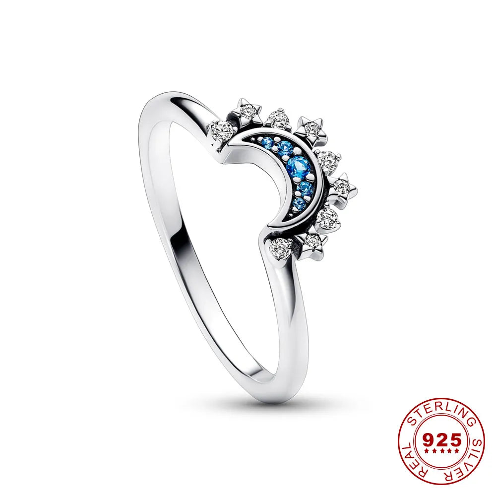 Celestia | Moon-Sun Silver Crystal Ring Sparkling & Elegant