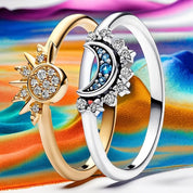 Celestia | Moon-Sun Silver Crystal Ring Sparkling & Elegant