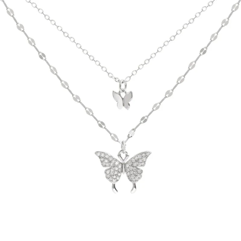 GracefulGlow | Silver Necklace Set with Shimmering Butterfly