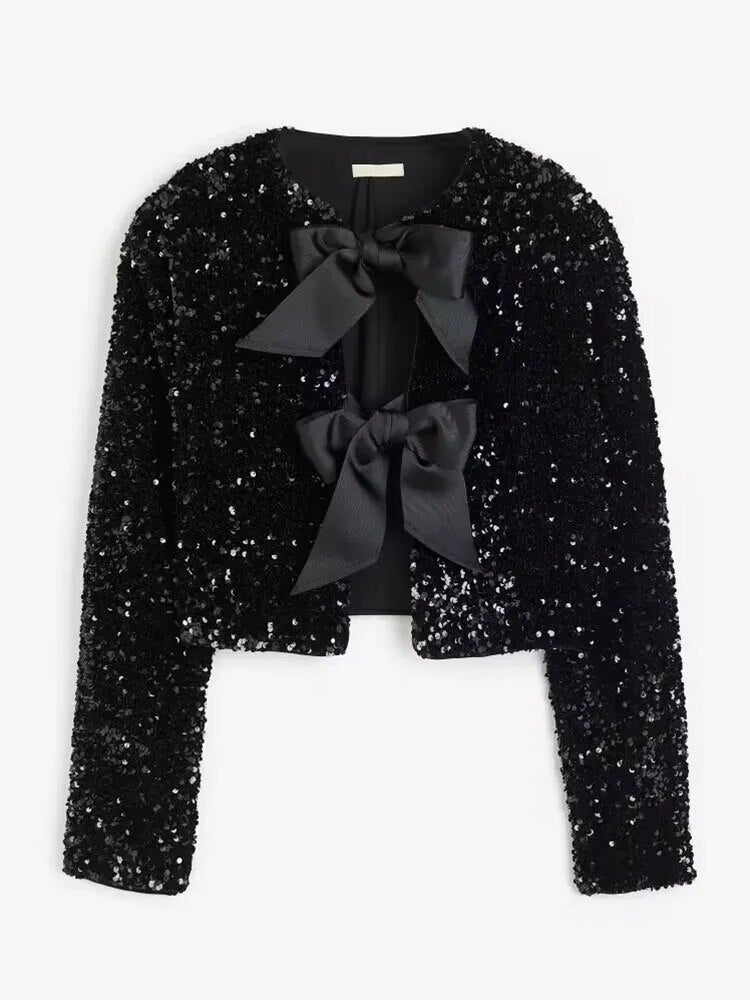 Sequin Cardigan with hand-stitched front - Glamm