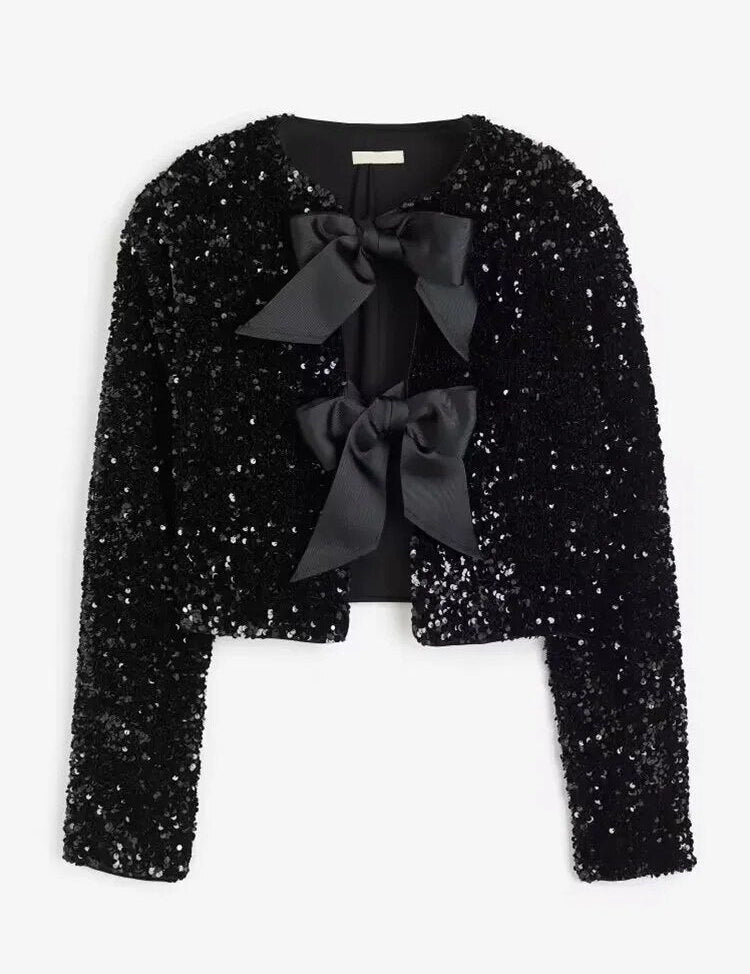 Sequin Cardigan with hand-stitched front - Glamm