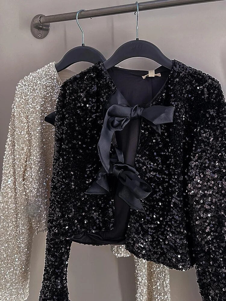 Sequin Cardigan with hand-stitched front - Glamm
